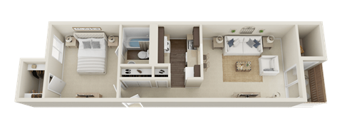 Sturbridge Townhomes 1 Bedroom 1 Bath 640 Square Feet 3D Floor Plan